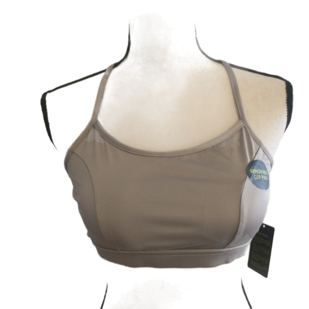 XIA-TECH Removable Cups Strappy Back Sports Bra Medium Grey